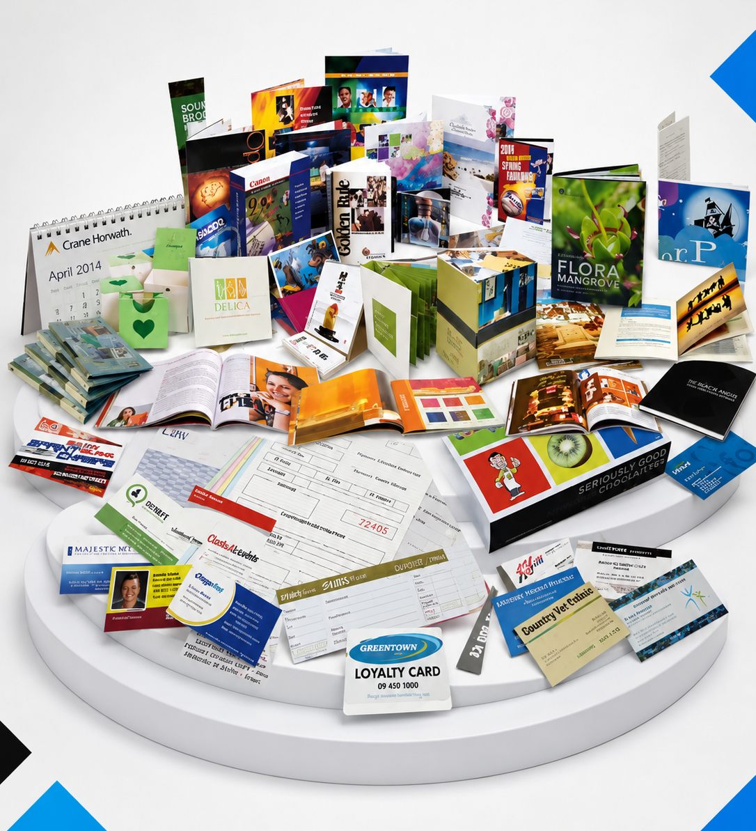 printed brochures, flyers, catalogs, business cards, calendars and marketing materials